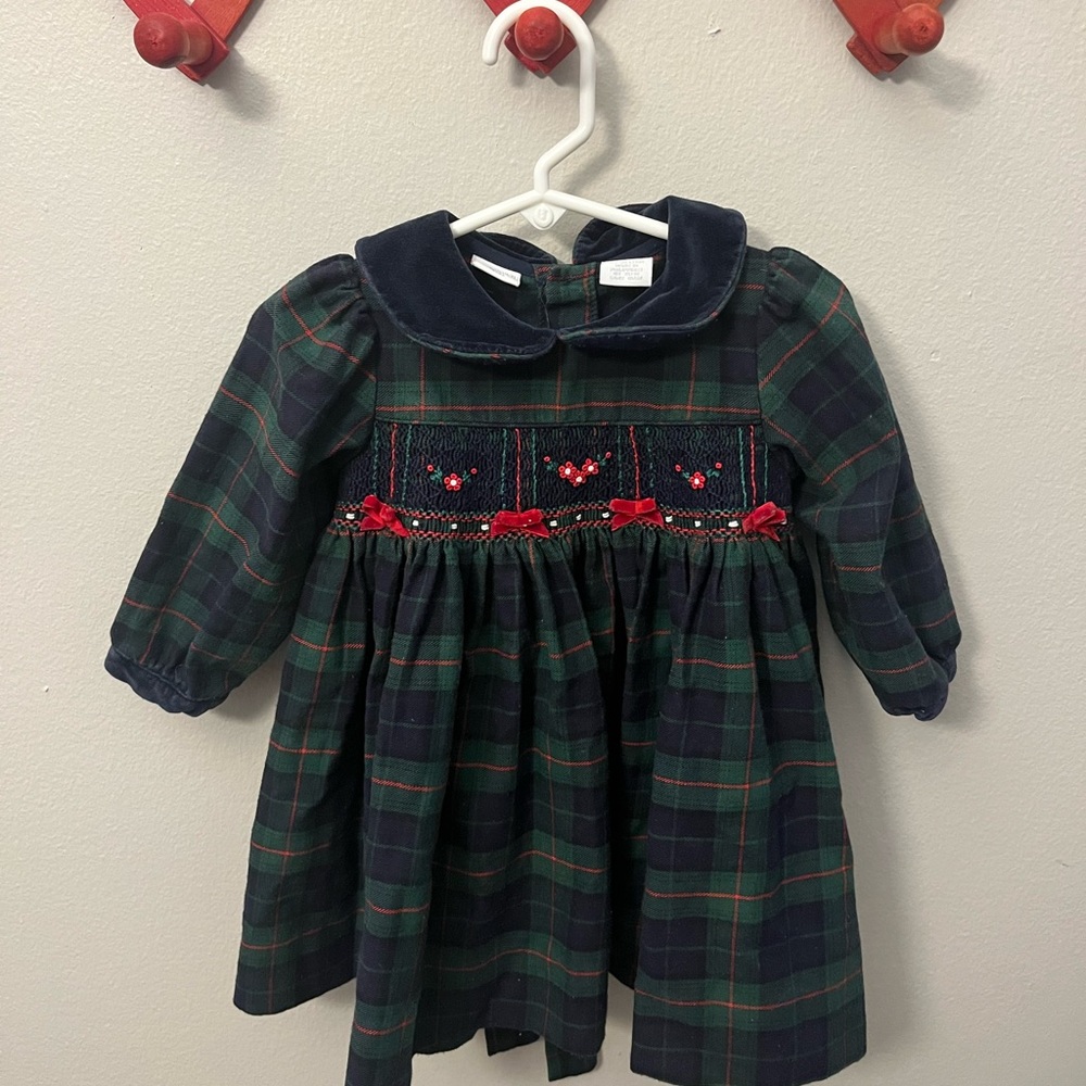 Girls Green Plaid Christmas Dress